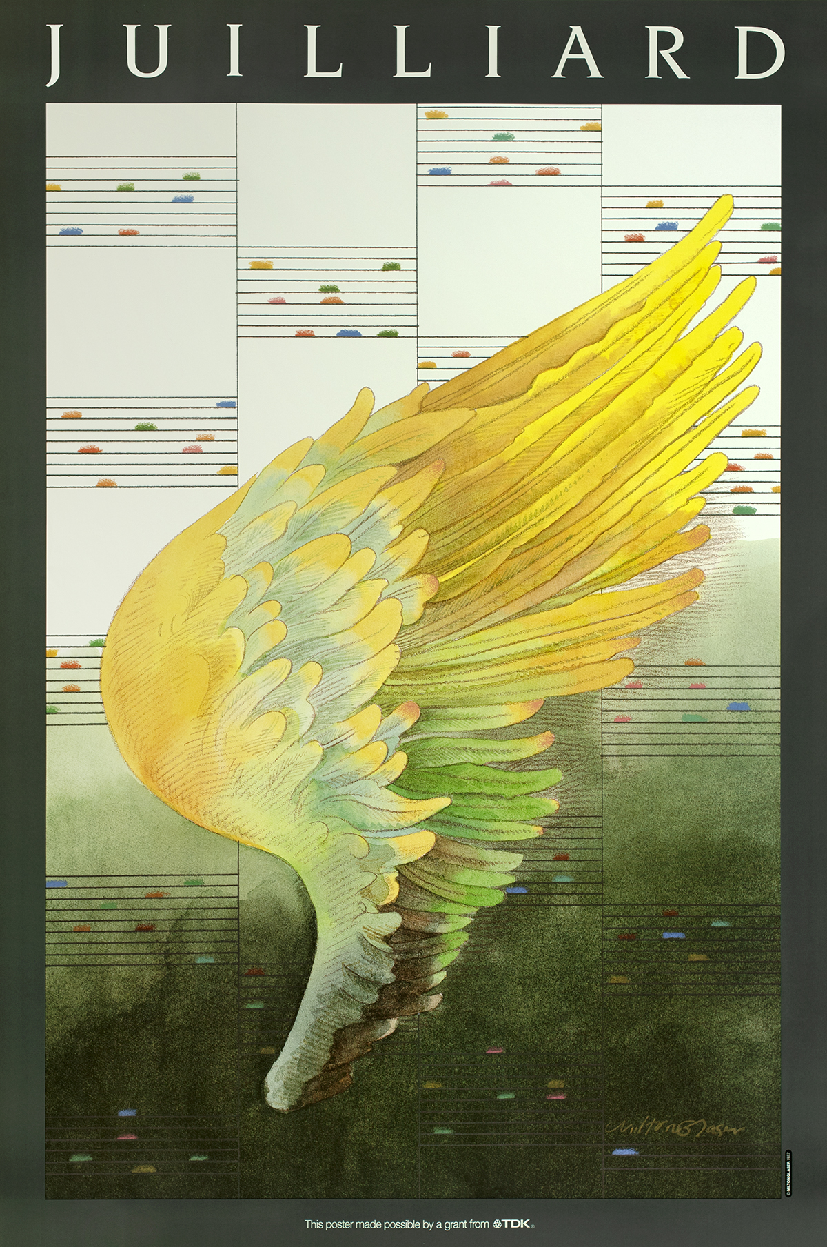 colorful wing against music staff